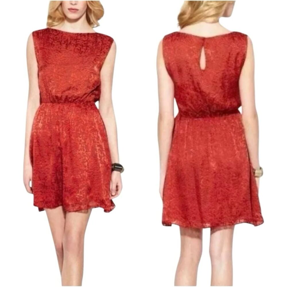 Alice + Olivia Annice Sleeveless Silk Blend Mini Dress Orange Large